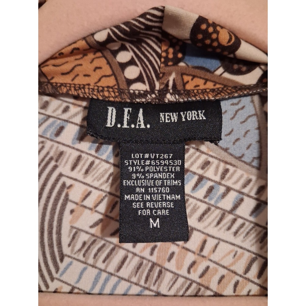 Y2K Geometric Print Knot Front Top M Brown Blue Collared Boho Stretch Blouse - Picture 5 of 9